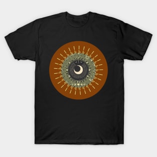 Halloween Cresent Moon, Symbols, Portents, Omens, Signs, and Fortunes - Pumpkin Orange and Black Variation T-Shirt